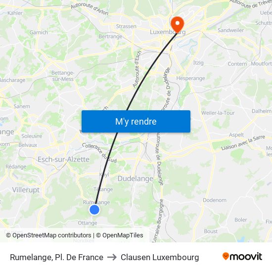 Rumelange, Pl. De France to Clausen Luxembourg map