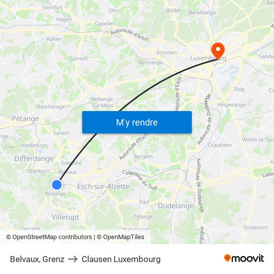 Belvaux, Grenz to Clausen Luxembourg map