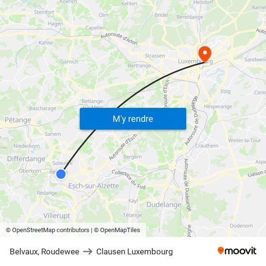 Belvaux, Roudewee to Clausen Luxembourg map