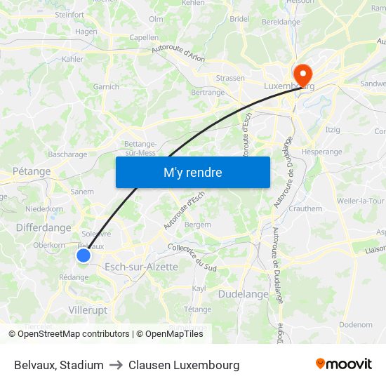 Belvaux, Stadium to Clausen Luxembourg map