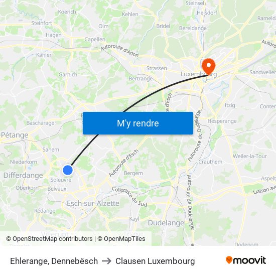 Ehlerange, Dennebësch to Clausen Luxembourg map