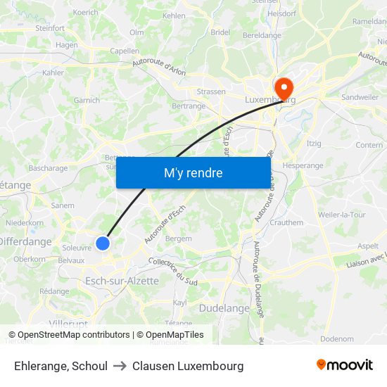 Ehlerange, Schoul to Clausen Luxembourg map