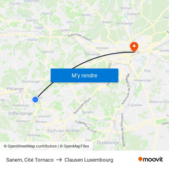 Sanem, Cité Tornaco to Clausen Luxembourg map