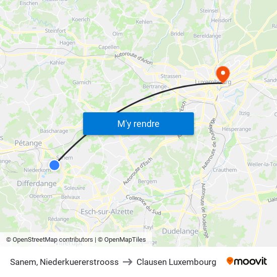 Sanem, Niederkuererstrooss to Clausen Luxembourg map