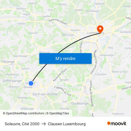 Soleuvre, Cité 2000 to Clausen Luxembourg map