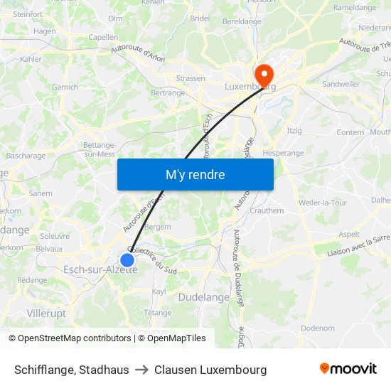 Schifflange, Stadhaus to Clausen Luxembourg map