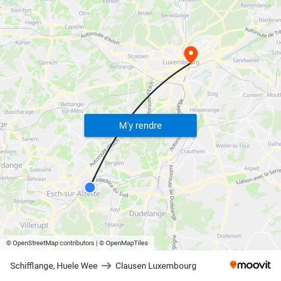 Schifflange, Huele Wee to Clausen Luxembourg map