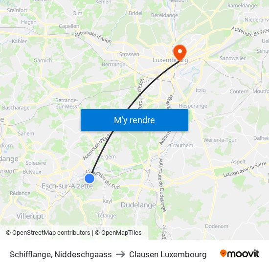 Schifflange, Niddeschgaass to Clausen Luxembourg map