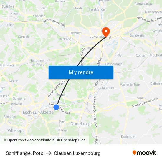 Schifflange, Poto to Clausen Luxembourg map