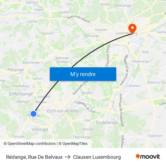 Rédange, Rue De Belvaux to Clausen Luxembourg map