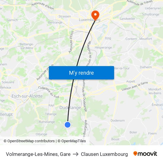 Volmerange-Les-Mines, Gare to Clausen Luxembourg map