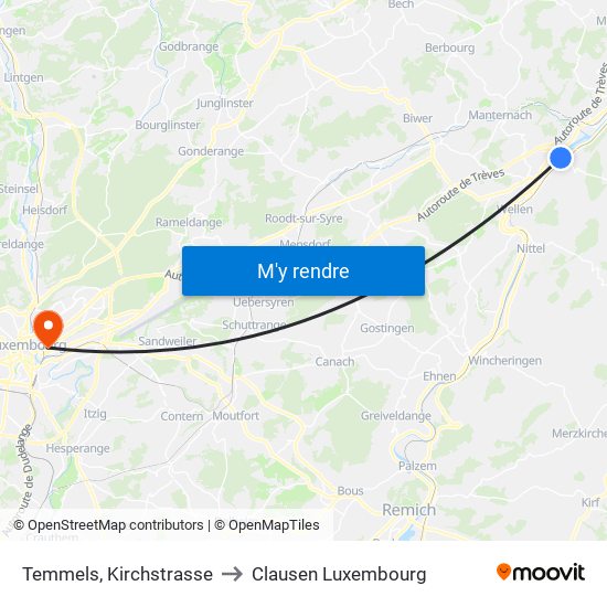 Temmels, Kirchstrasse to Clausen Luxembourg map