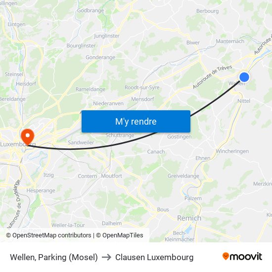 Wellen, Parking (Mosel) to Clausen Luxembourg map