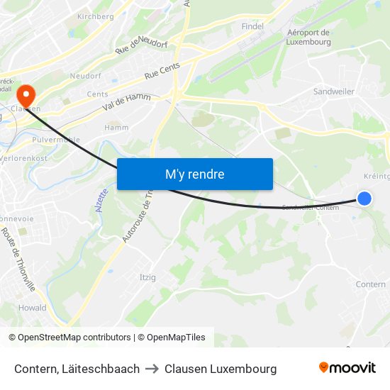 Contern, Läiteschbaach to Clausen Luxembourg map