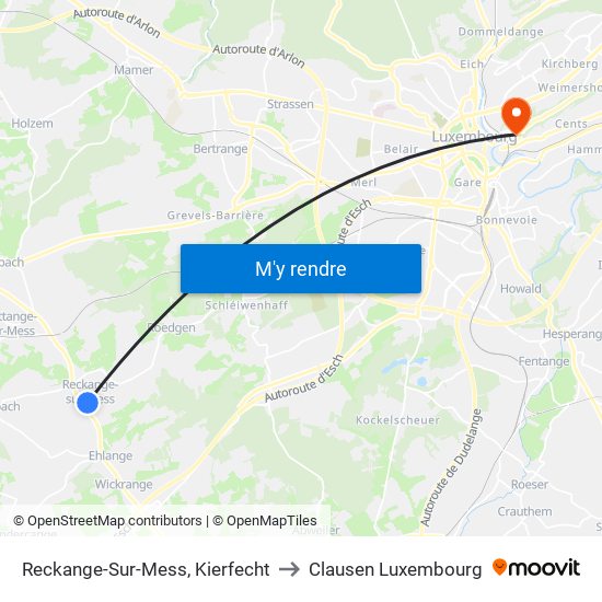 Reckange-Sur-Mess, Kierfecht to Clausen Luxembourg map
