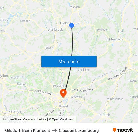 Gilsdorf, Beim Kierfecht to Clausen Luxembourg map