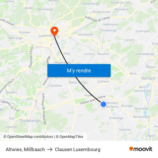 Altwies, Millbaach to Clausen Luxembourg map