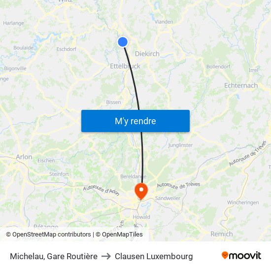 Michelau, Gare Routière to Clausen Luxembourg map