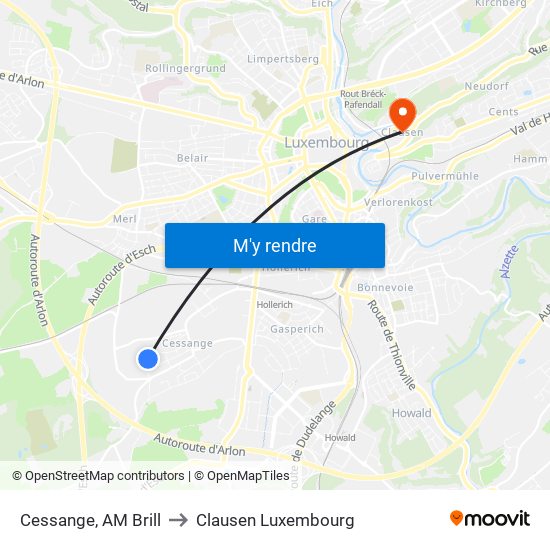 Cessange, AM Brill to Clausen Luxembourg map