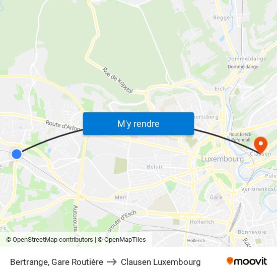 Bertrange, Gare Routière to Clausen Luxembourg map