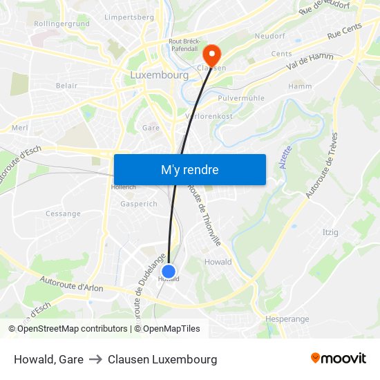 Howald, Gare to Clausen Luxembourg map