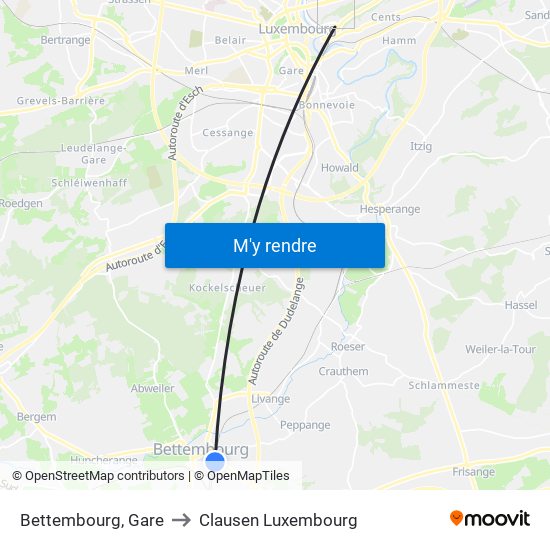 Bettembourg, Gare to Clausen Luxembourg map