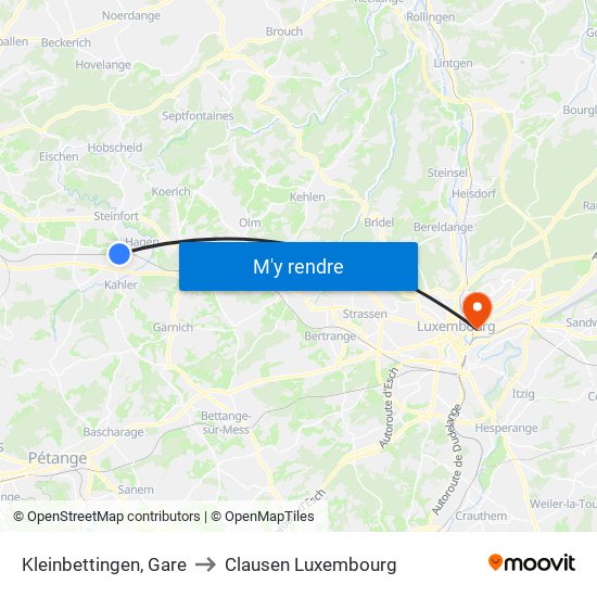 Kleinbettingen, Gare to Clausen Luxembourg map