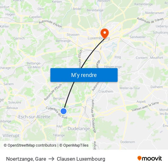 Noertzange, Gare to Clausen Luxembourg map