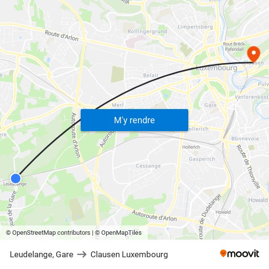 Leudelange, Gare to Clausen Luxembourg map