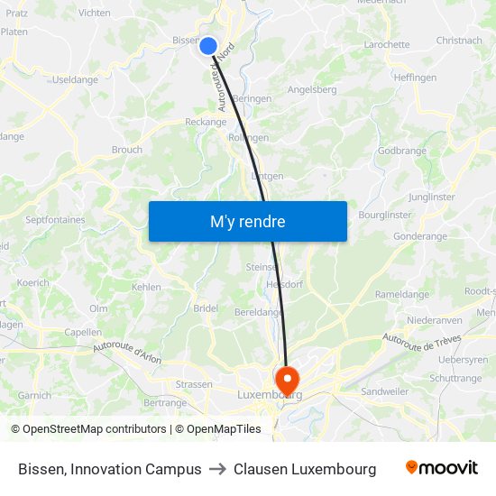 Bissen, Innovation Campus to Clausen Luxembourg map