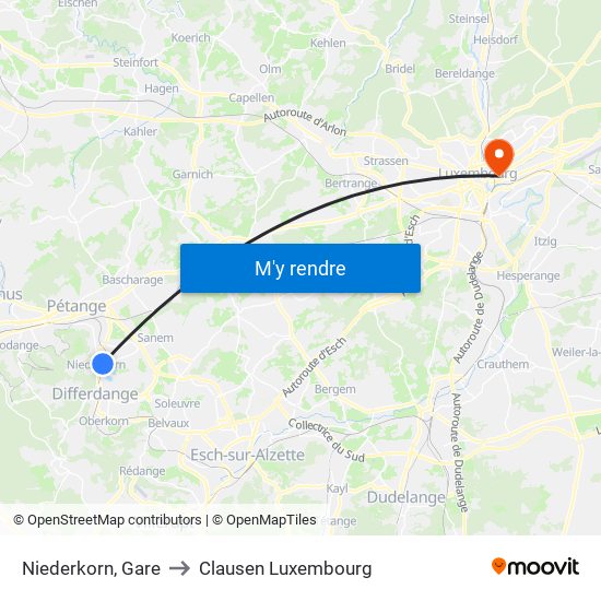 Niederkorn, Gare to Clausen Luxembourg map