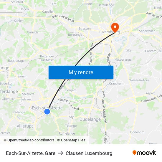 Esch-Sur-Alzette, Gare to Clausen Luxembourg map
