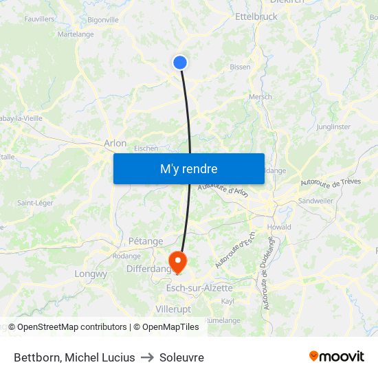 Bettborn, Michel Lucius to Soleuvre map