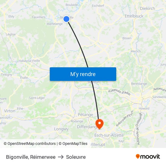 Bigonville, Réimerwee to Soleuvre map