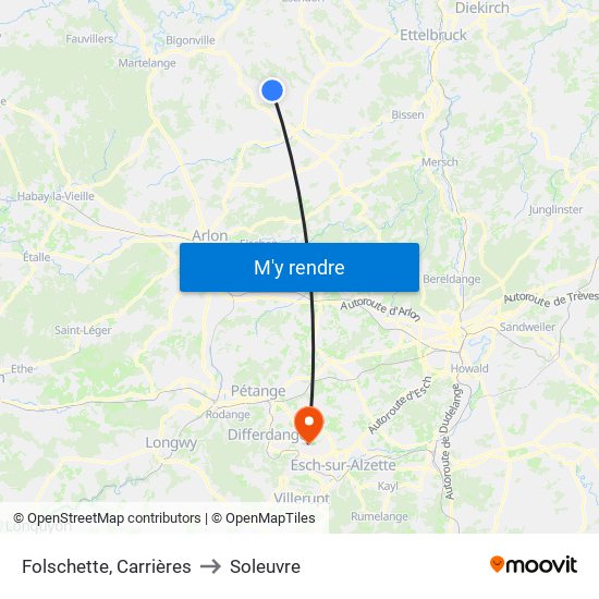 Folschette, Carrières to Soleuvre map