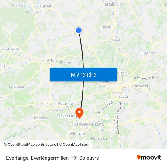 Everlange, Everléngermillen to Soleuvre map