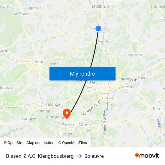 Bissen, Z.A.C. Klengbousbierg to Soleuvre map