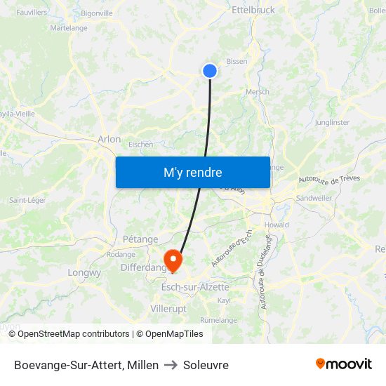 Boevange-Sur-Attert, Millen to Soleuvre map