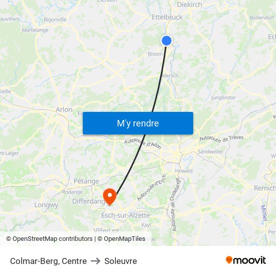 Colmar-Berg, Centre to Soleuvre map