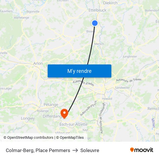 Colmar-Berg, Place Pemmers to Soleuvre map