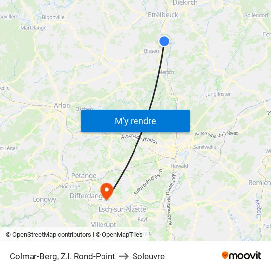 Colmar-Berg, Z.I. Rond-Point to Soleuvre map