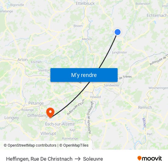 Heffingen, Rue De Christnach to Soleuvre map