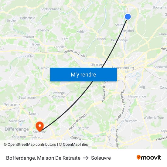 Bofferdange, Maison De Retraite to Soleuvre map
