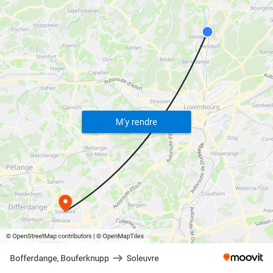 Bofferdange, Bouferknupp to Soleuvre map