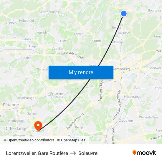 Lorentzweiler, Gare Routière to Soleuvre map