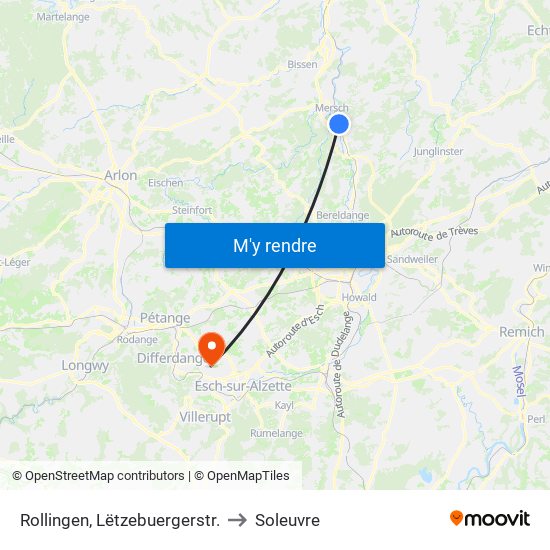 Rollingen, Lëtzebuergerstr. to Soleuvre map