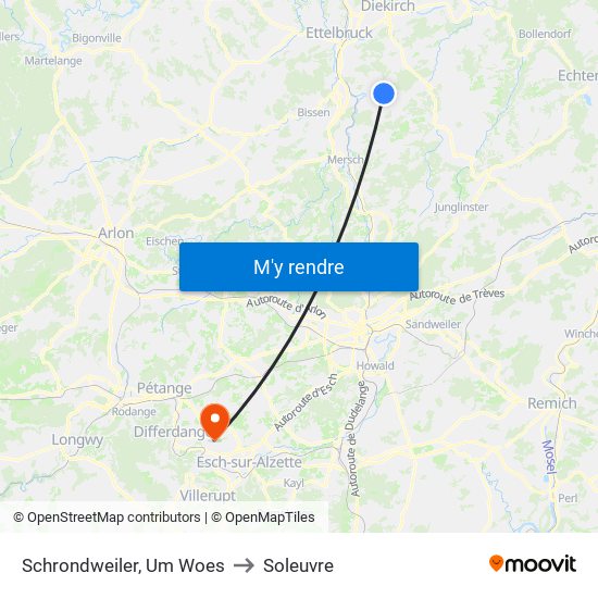 Schrondweiler, Um Woes to Soleuvre map