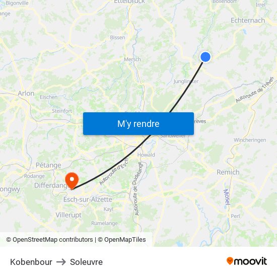 Kobenbour to Soleuvre map