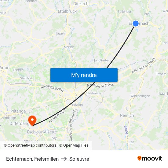 Echternach, Fielsmillen to Soleuvre map