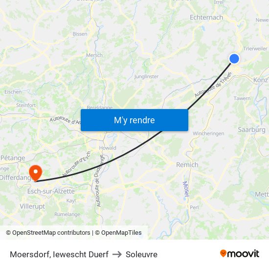 Moersdorf, Iewescht Duerf to Soleuvre map